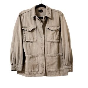 Topshop Army Green Distressed Utility Jacket Button Up 100% Cotton Size 6